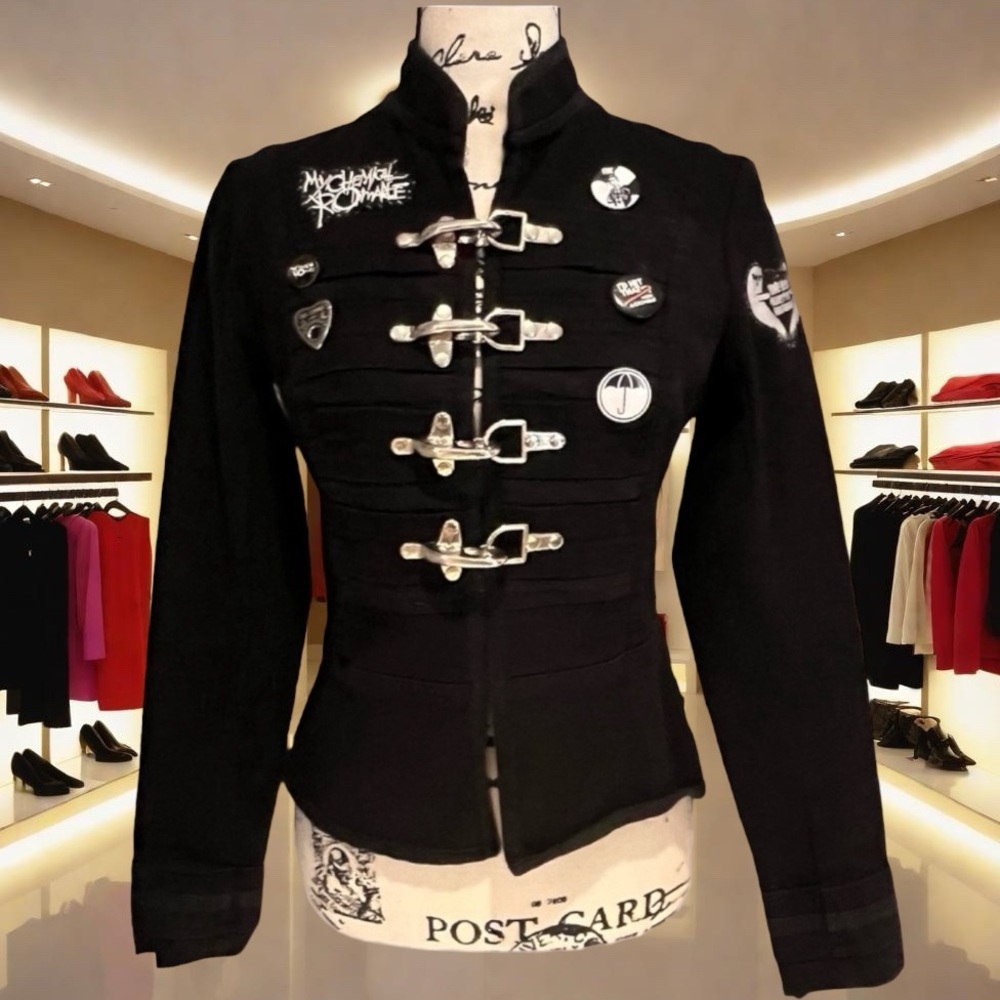 CUSTOM Skull & Rose Upcycled Rage Tripp NYC Buckle Coat MyChemRo Edition Sz S - Picture 2 of 16